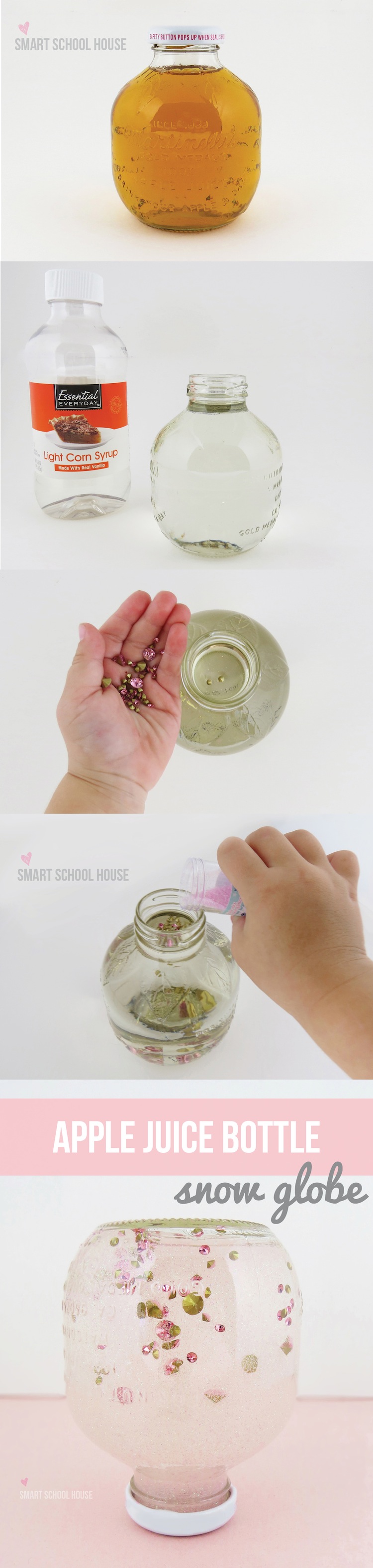 How to make an Apple Juice Bottle Snow Globe. A fun activity for kids to make!