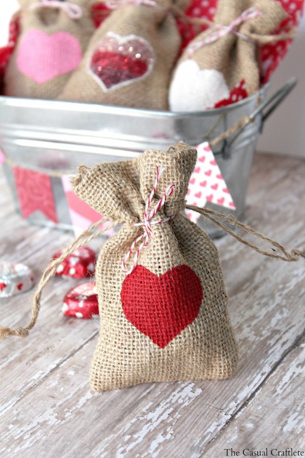 "This craft project was so quick and easy! I absolutely love projects like this one. It took no time at all to make these cute heart DIY Valentine’s Day burlap gift bags." by The Casual Craftlete