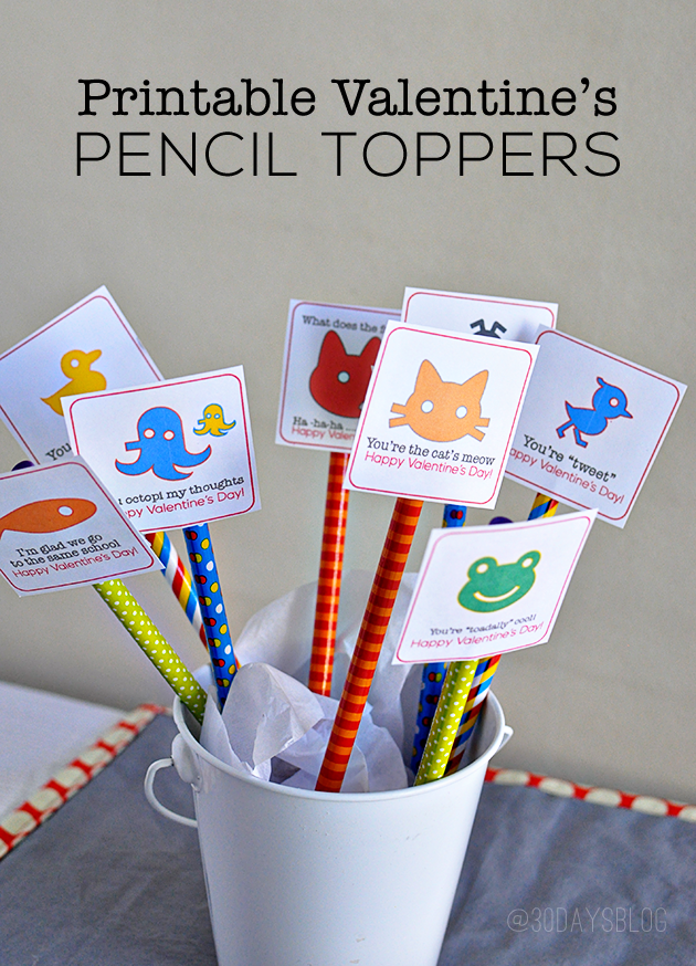 Printable Pencil Toppers for Valentine's Day