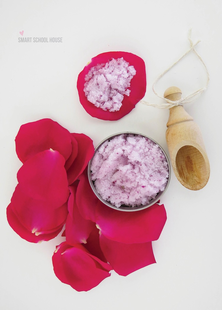 A simple DIY sugar scrub that you can make with the leftover petals from a bouquet of roses! Baby Rose Sugar Scrub #DIY #SugarScrub